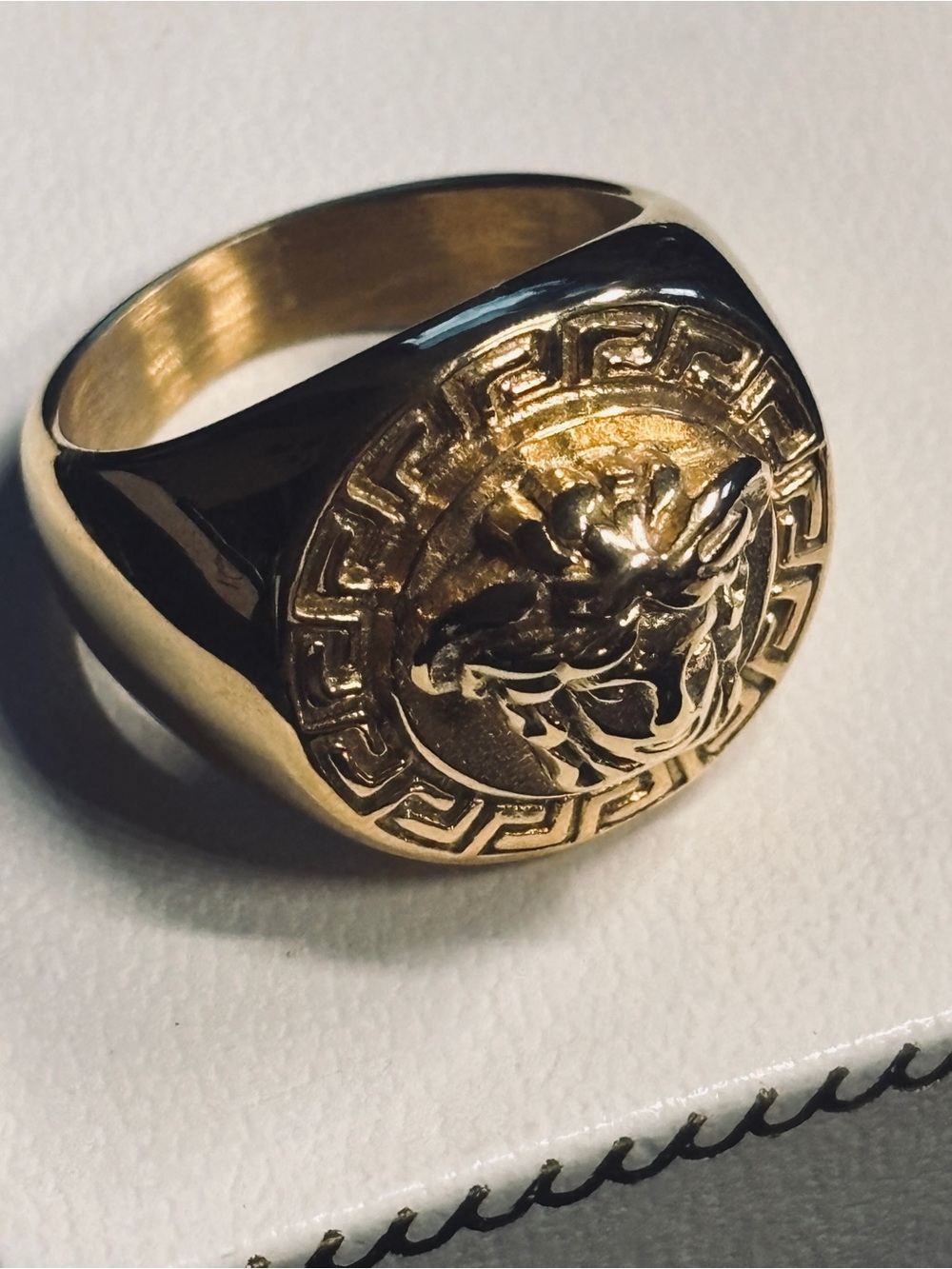 Gold-Tone Medusa Signet Ring - Men's Fashion Accessory Size 8